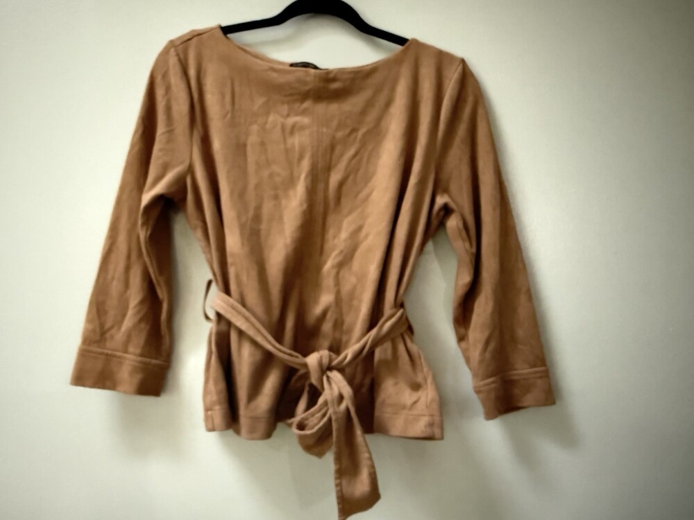 Banana Republic Women’s M Faux Suede Belted Top Tan Camel Boat Neck Y2K Boho